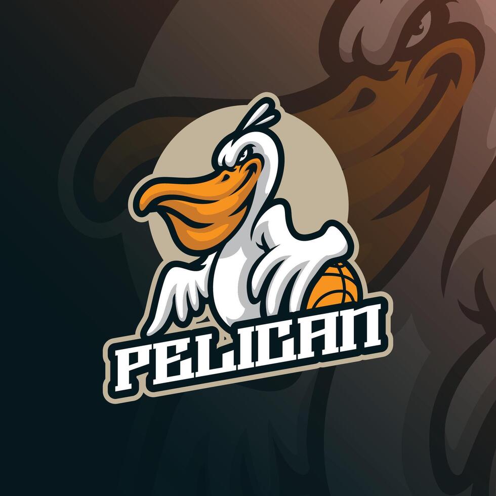 Pelican mascot logo design with modern illustration concept style for badge, emblem and t shirt printing. Pelican illustration with basketball in hand. vector