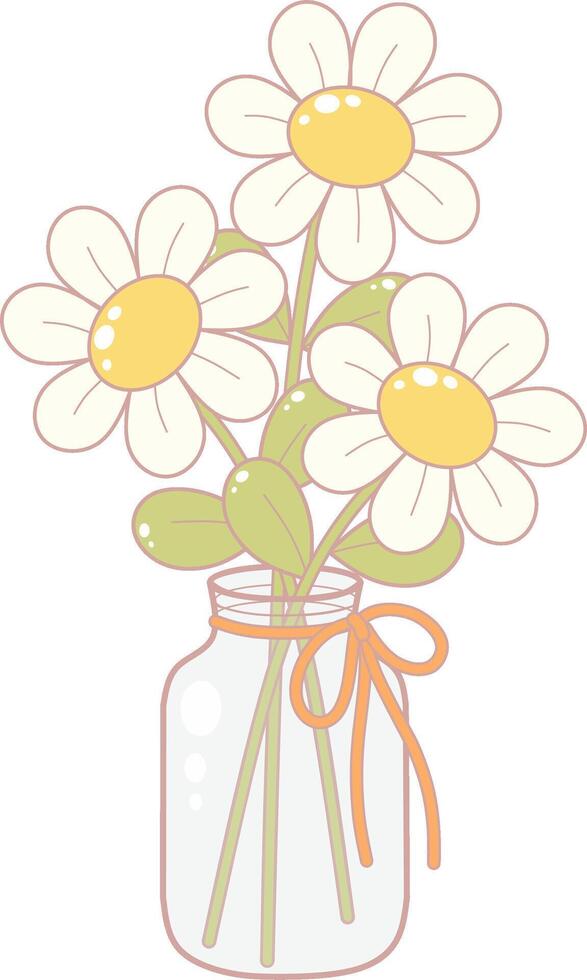 Daisy Flower in Glass Jar. Simple and Cute Style Illustration. vector