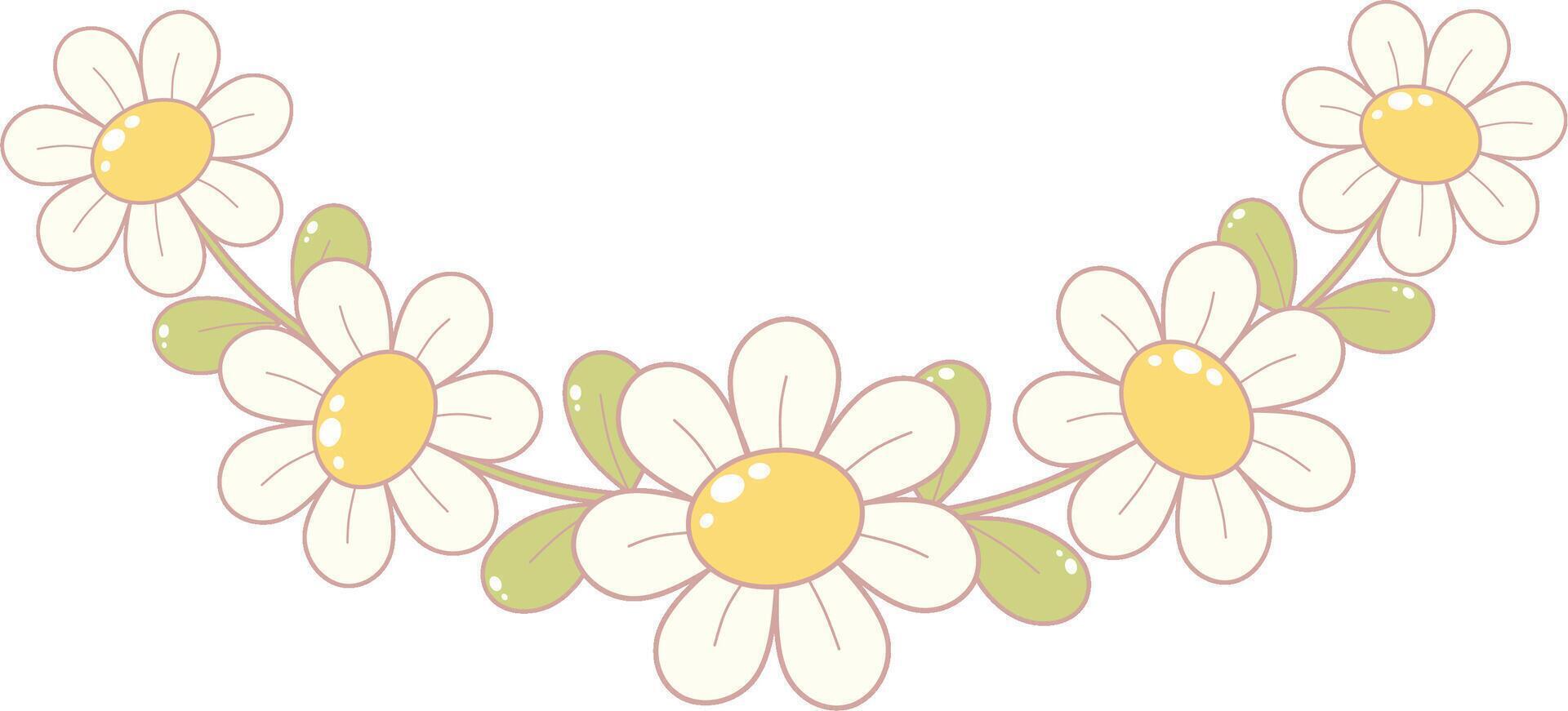 Daisy Flower Round Border Frame. Simple and Cute Style Illustration. vector