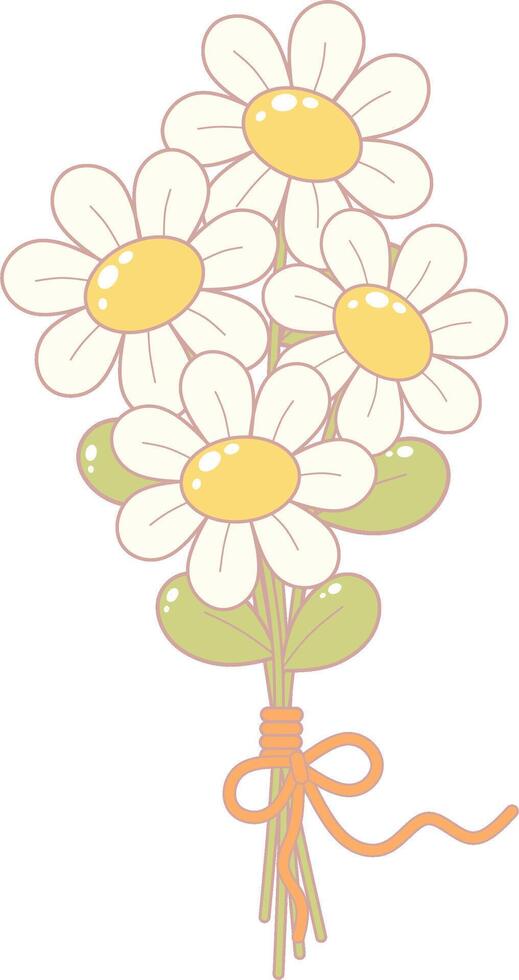 Daisy Flower Bouquet with Ribbon. Simple and Cute Style Illustration. vector