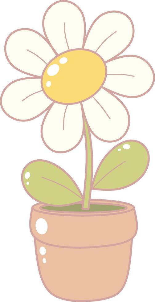 Daisy Flower in Pot. Simple and Cute Style Illustration. vector