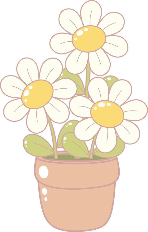 Daisy Flower in Brown Pot. Simple and Cute Style. vector