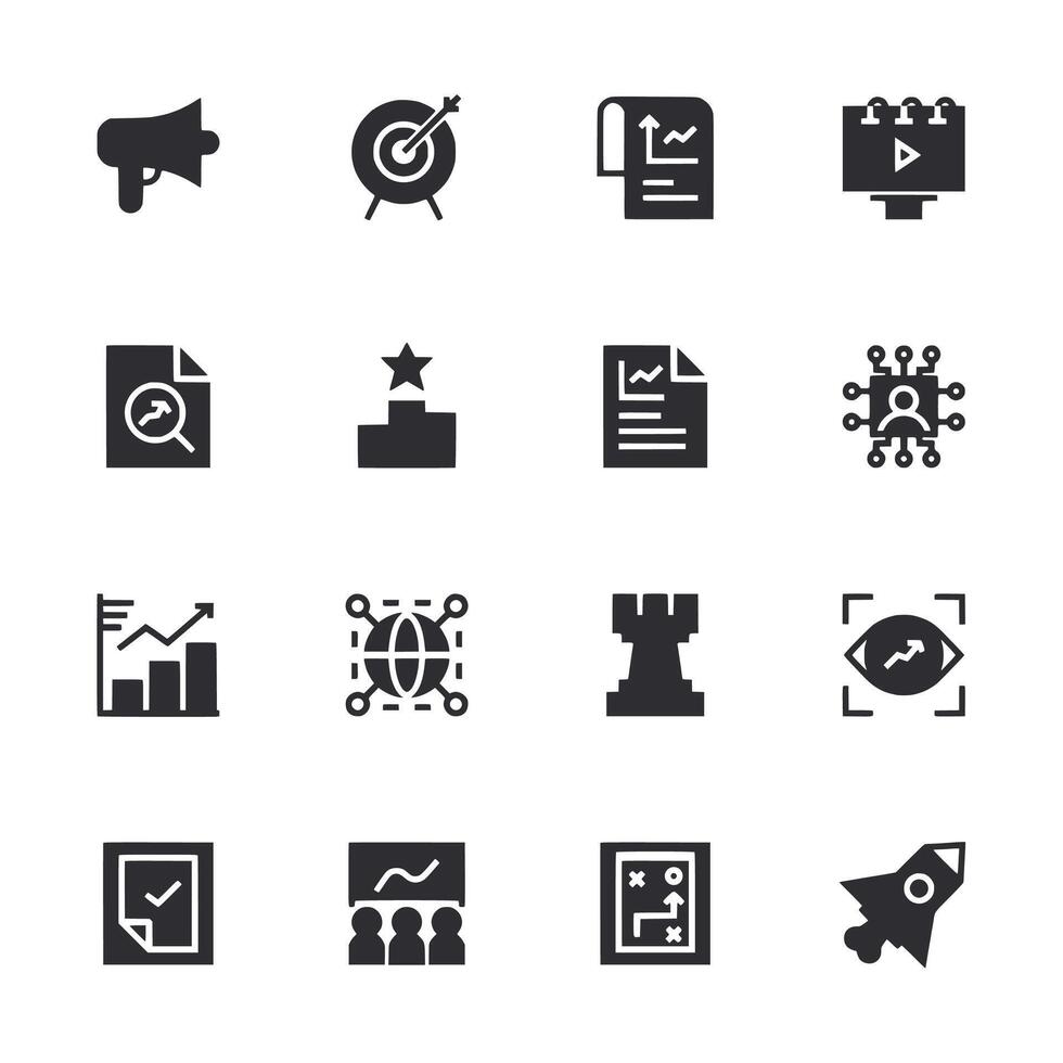 A set of icons that include a star, a rocket, a book, a piece of paper, a clock vector
