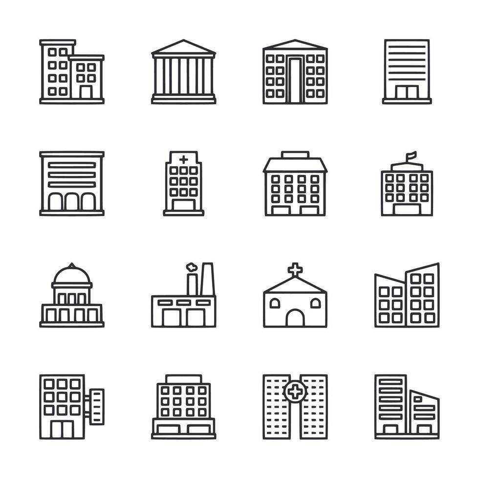 Collection of buildings and other structures in a variety of styles vector