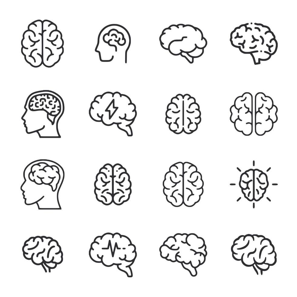 A set of brain icons in a row vector