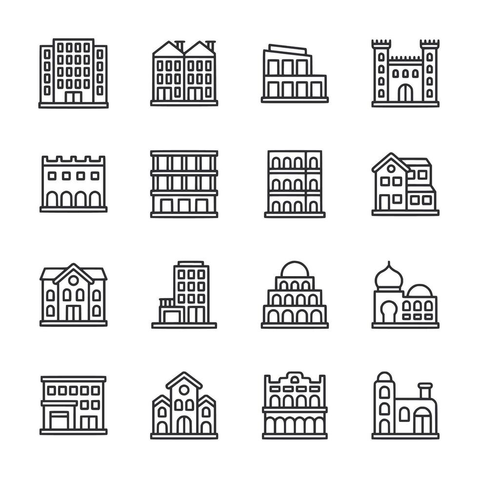 A set of buildings in different styles and sizes vector