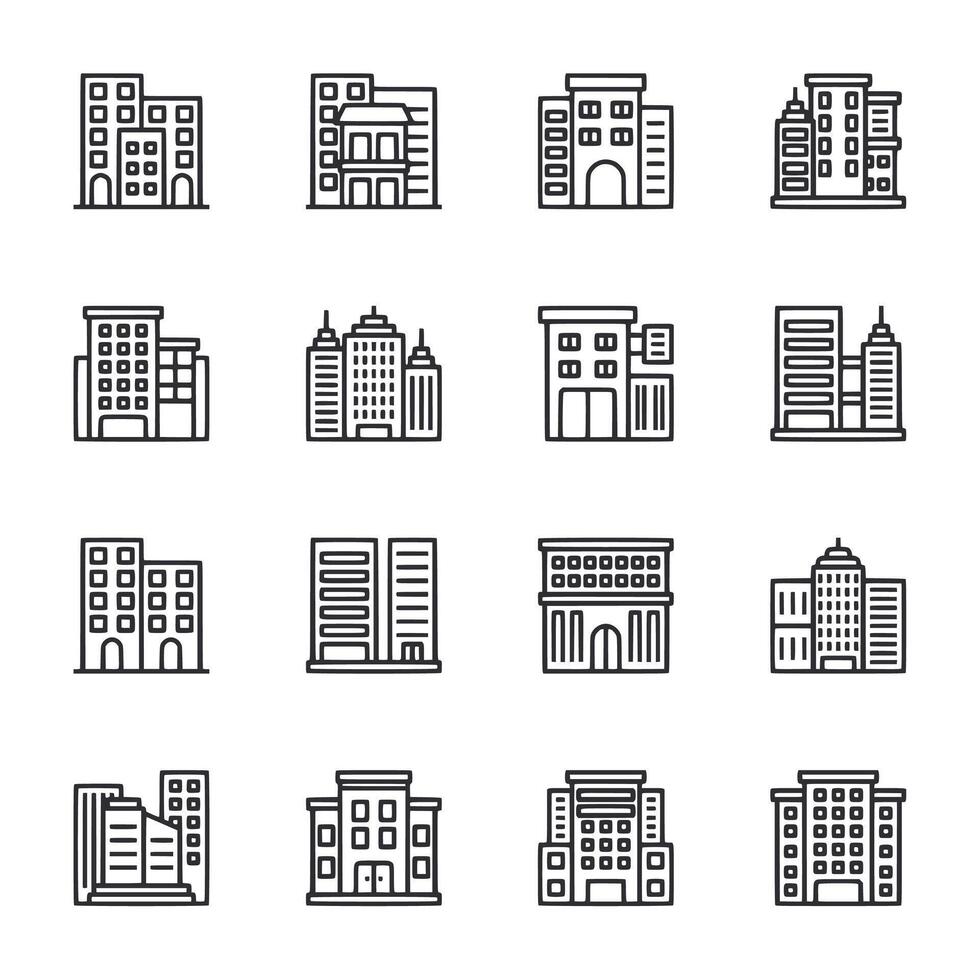 A collection of buildings in various styles and sizes vector