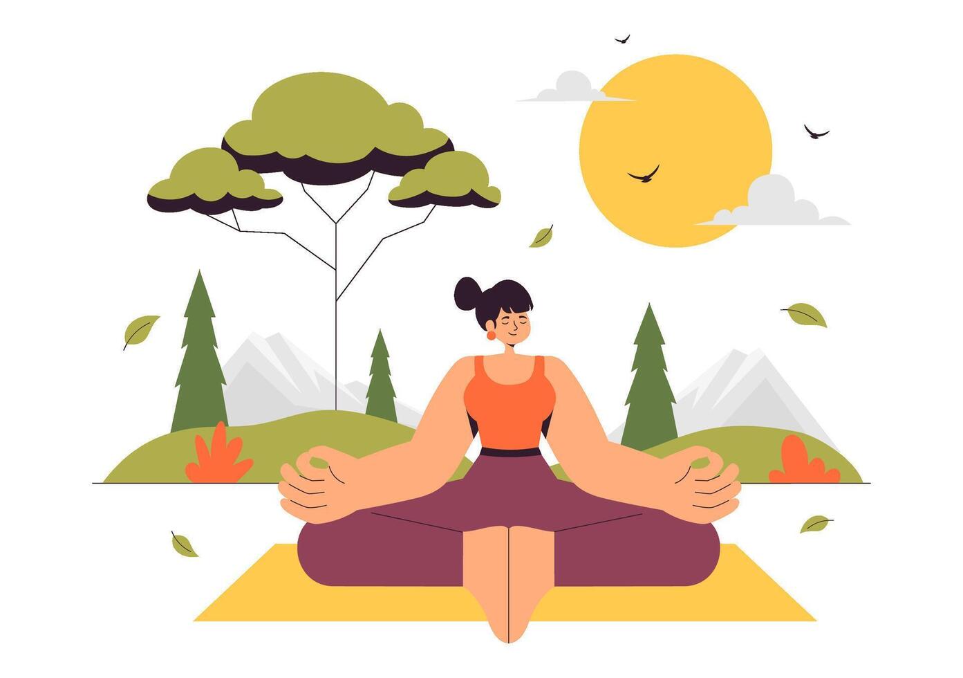 Yoga Retreat Activities Illustration with Meditation and Breathing Techniques in a Flat Style vector