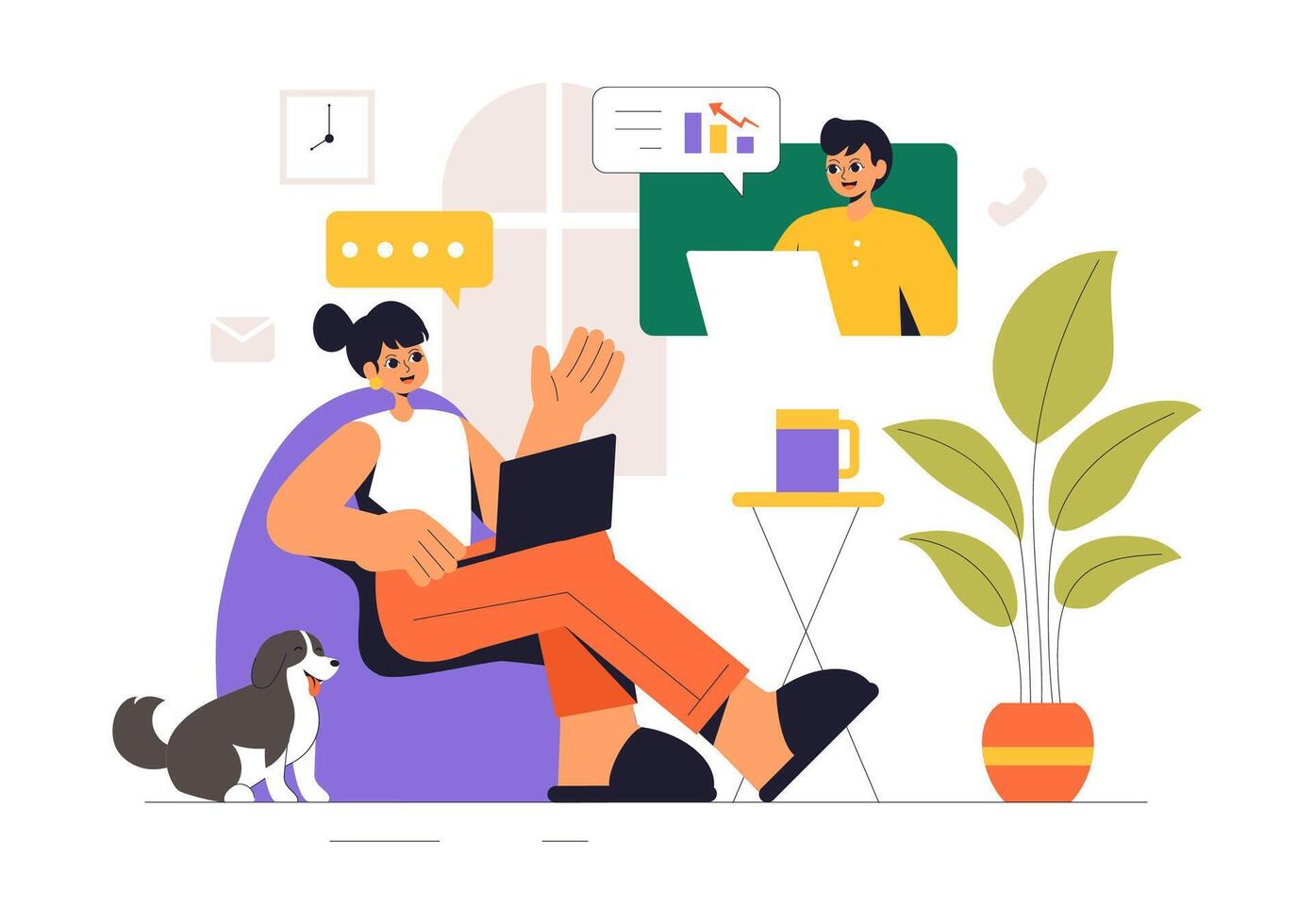 Design of Remote Work Productivity with Flextime and Flexibility from a Home Office in Flat Style vector