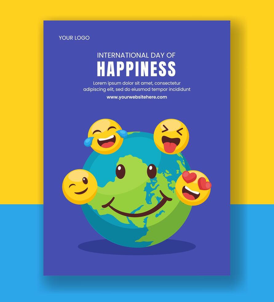 Vertical Poster Background Illustration for International Happiness Day with Happy and Joyful Faces vector