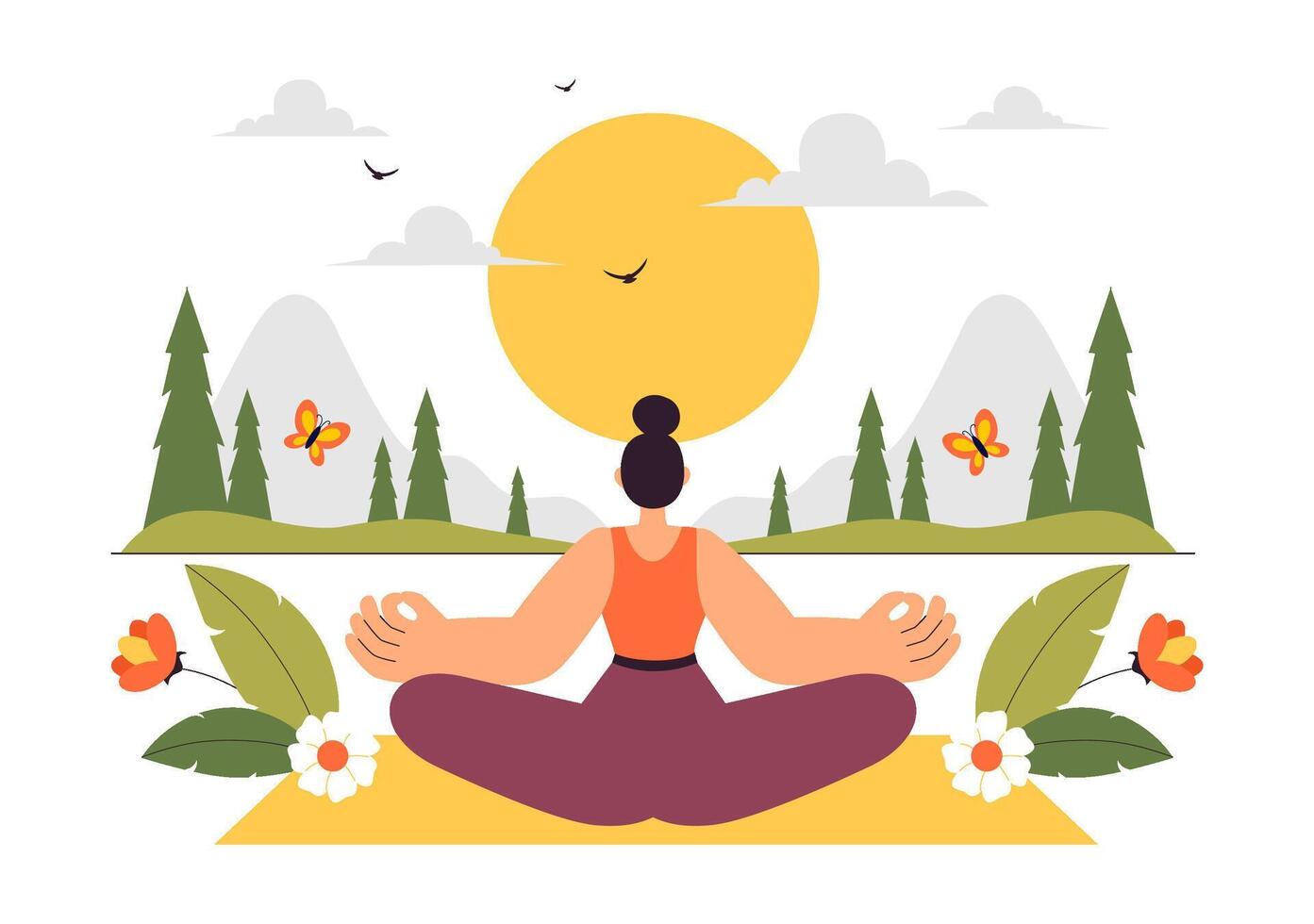 Relaxing Yoga Retreat Illustration for Mindfulness and Stress Relief in a Flat Style Background vector