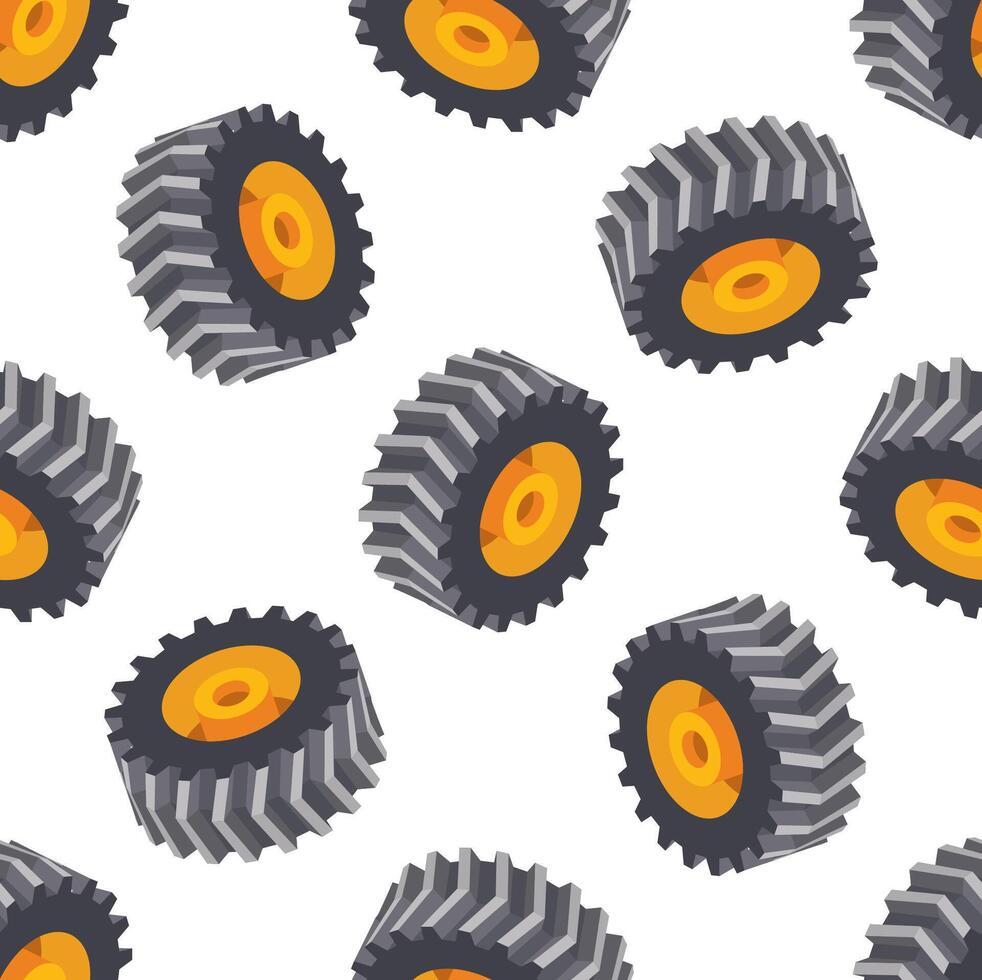 Seamless pattern with tractor wheels. Objects isolated on white background. Heavy duty truck wheels. vector