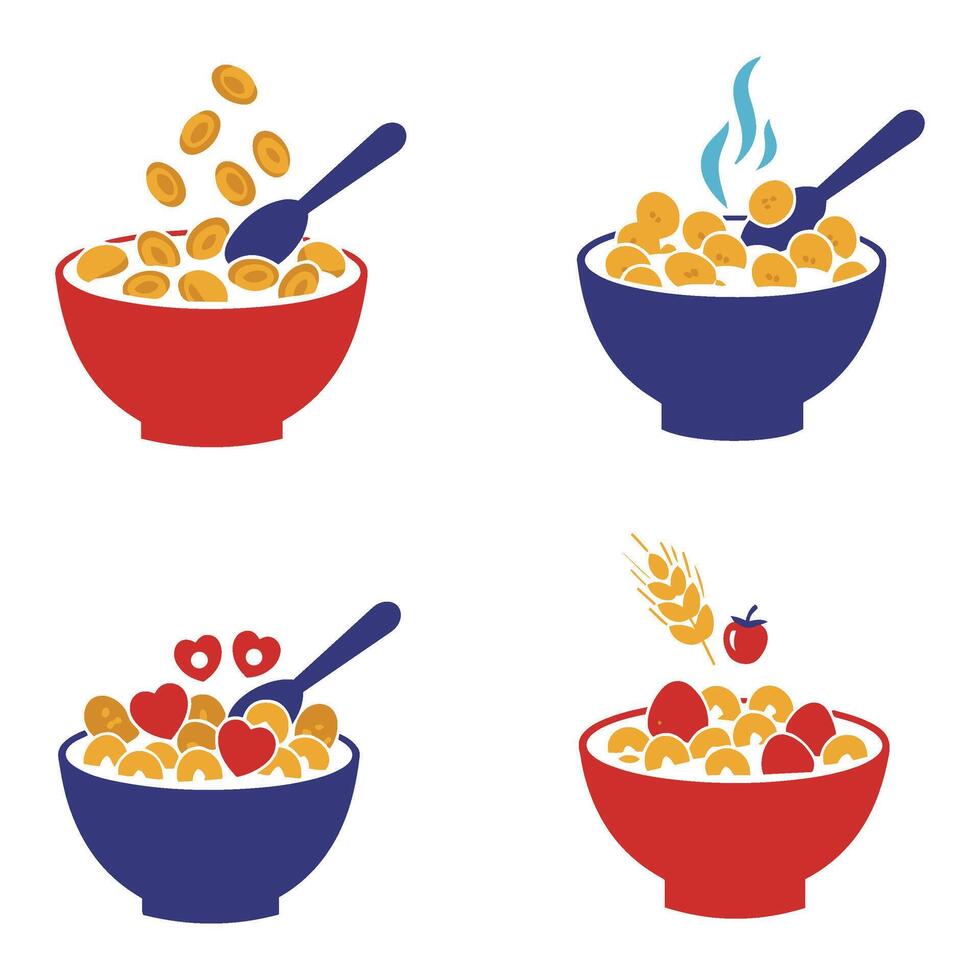 Deliciously Creative Breakfast Bowl Art Featuring Cheerful Cereals and Milk Graphics vector