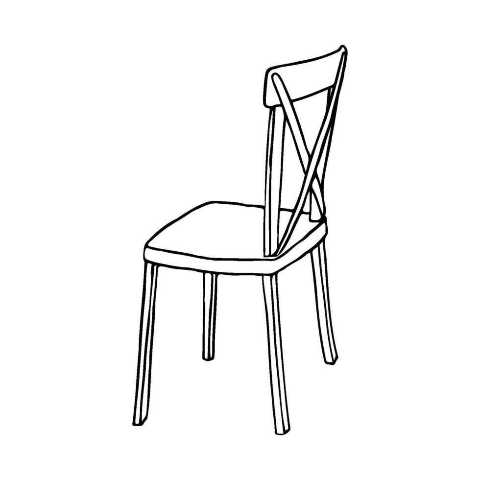 chair wooden minimalist side view - hand drawn line art sketch vector
