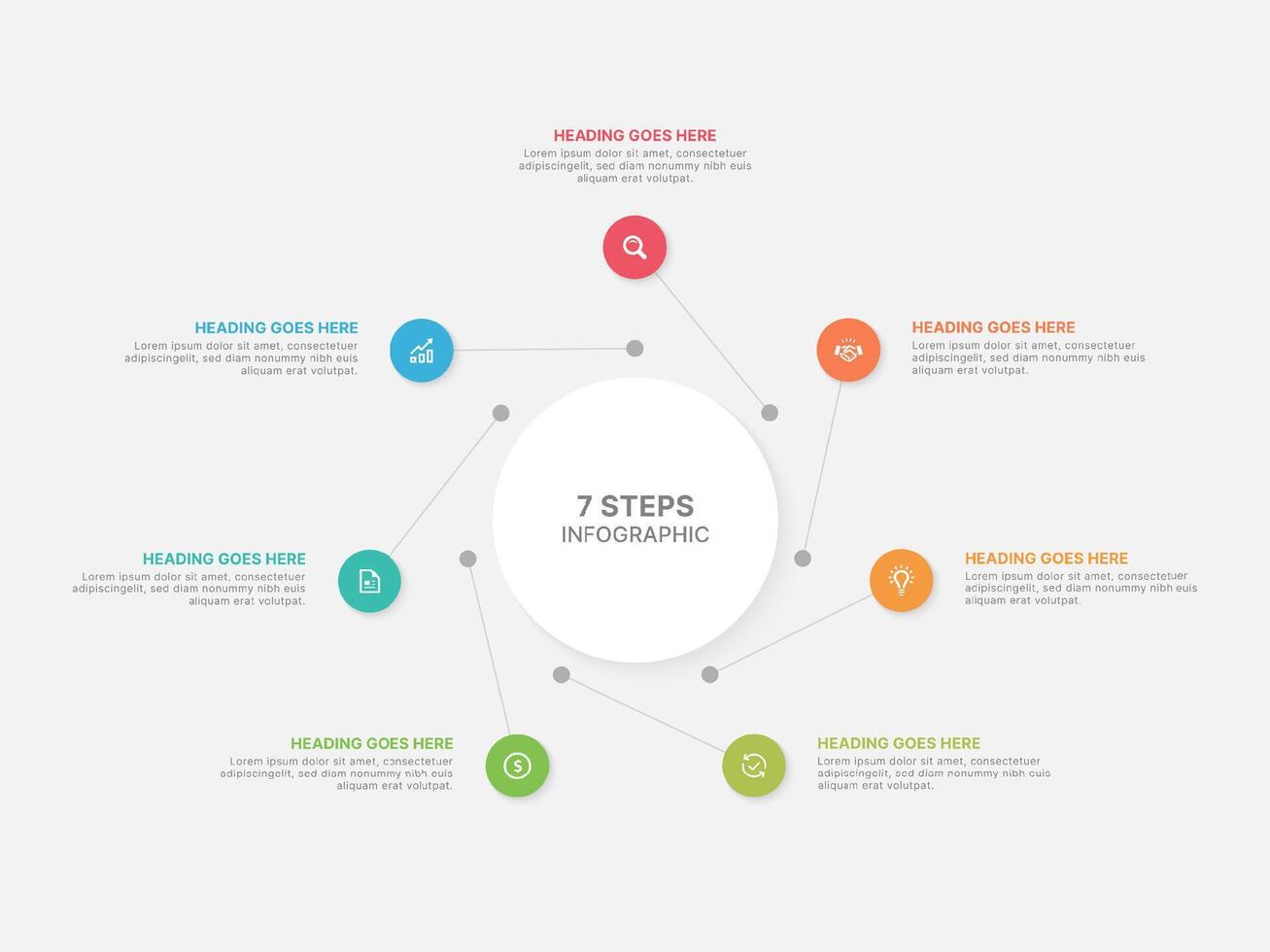 Modern Circular Round Infographic Template Design with 7 Data Points vector