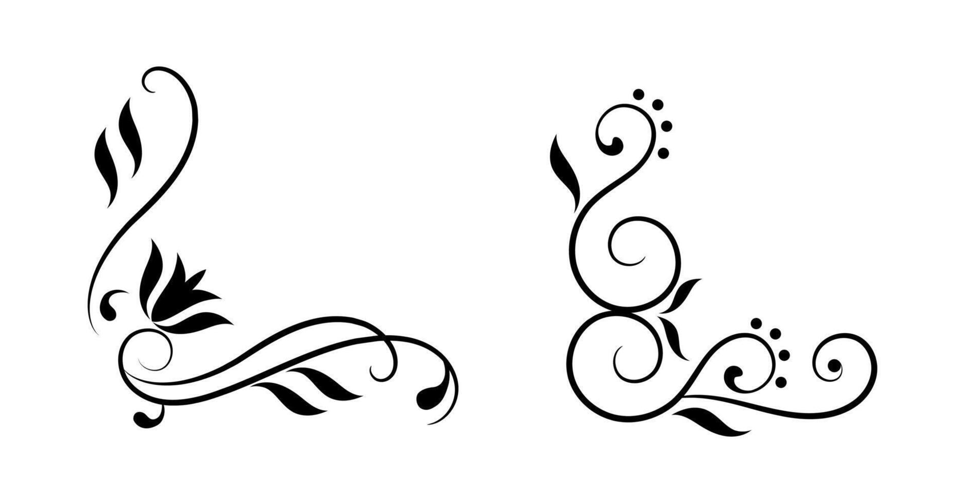 calligraphic ornament art corner collection on black and white colour vector