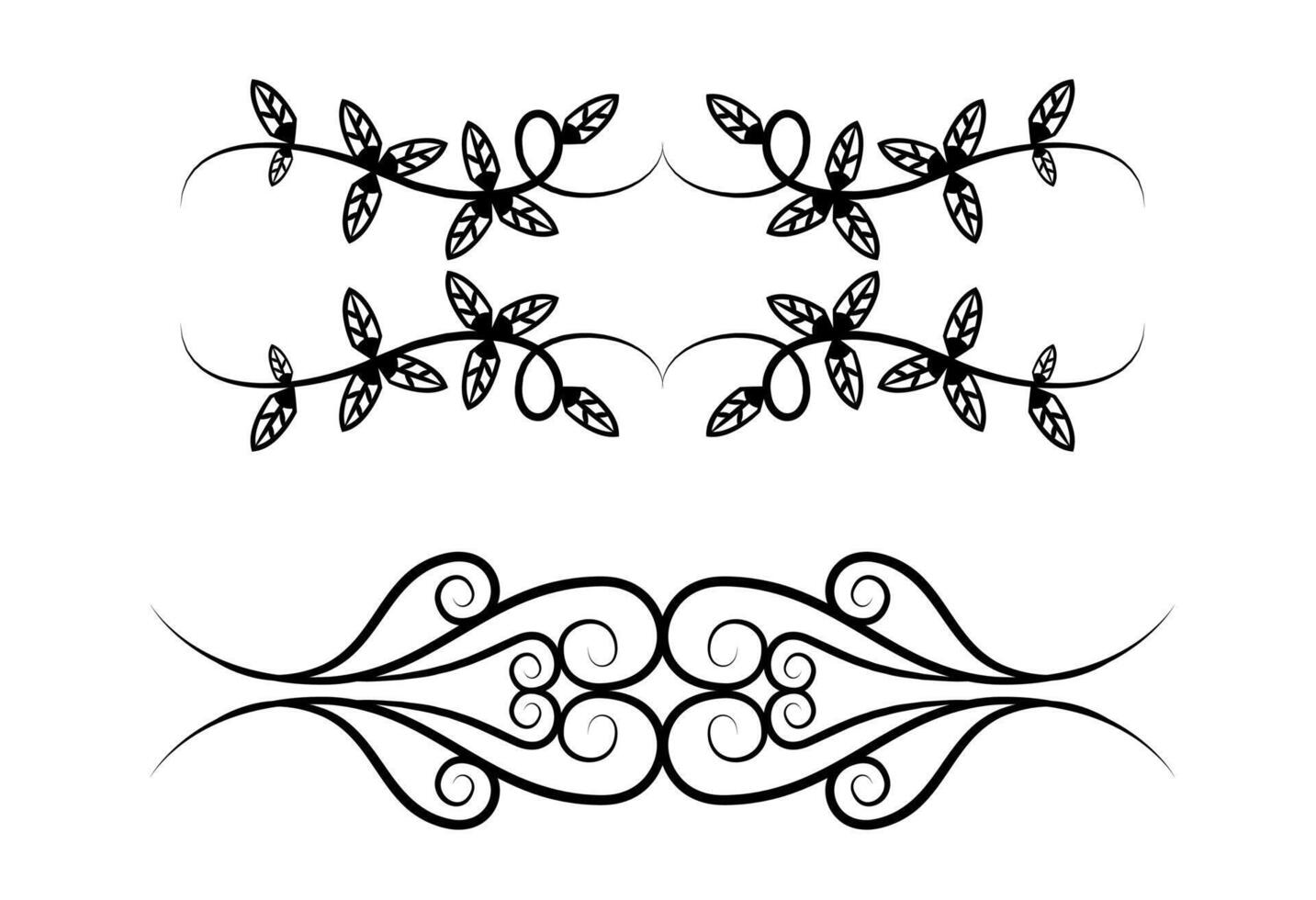 Set of floral hand drawn border frame divider on black and white colour vector