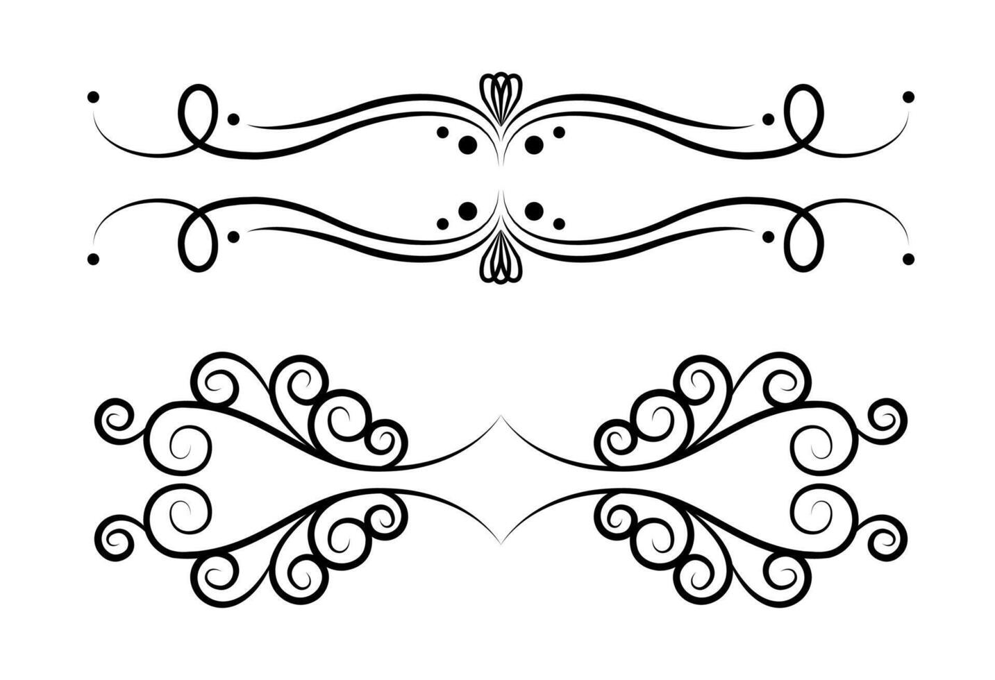 Set of floral hand drawn border frame divider on black colour vector