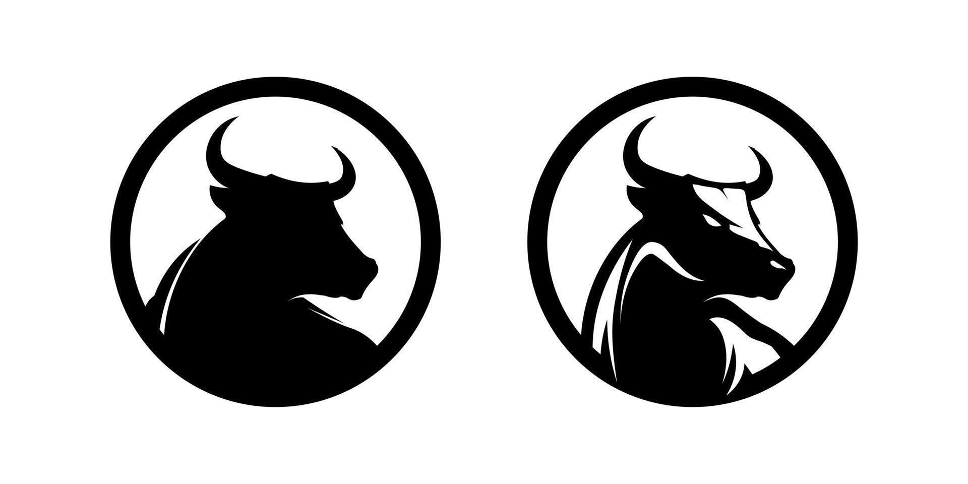 Bull and buffalo head cow logo design on black colour vector