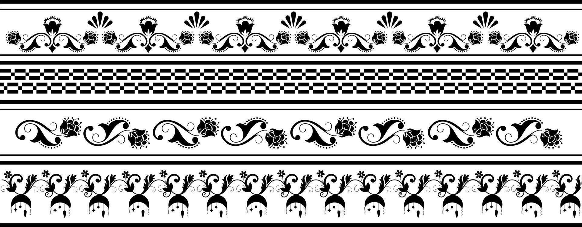 set of border elements ornament on black colour vector