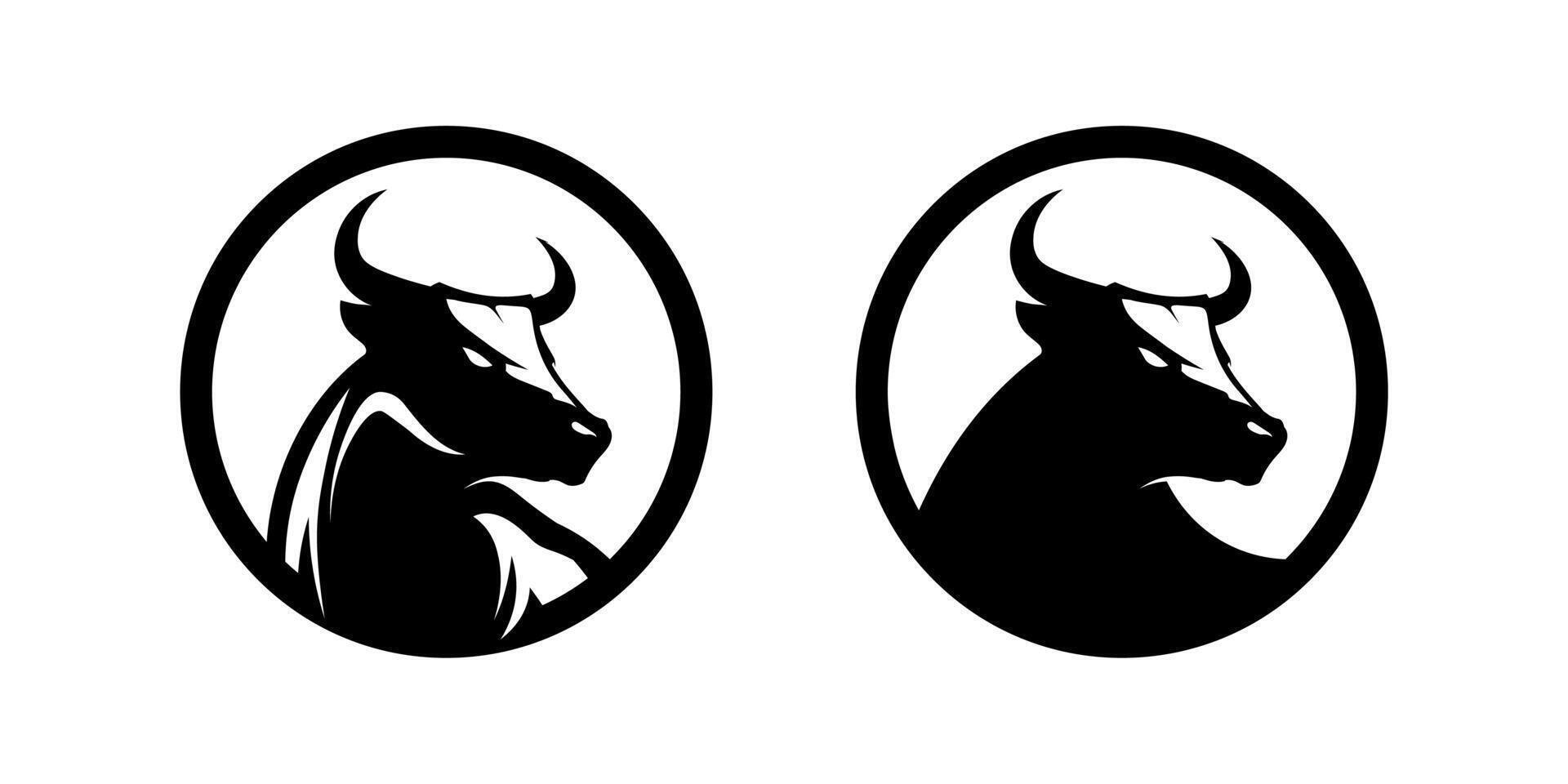 Bull and buffalo head cow logo design on black and white colour vector