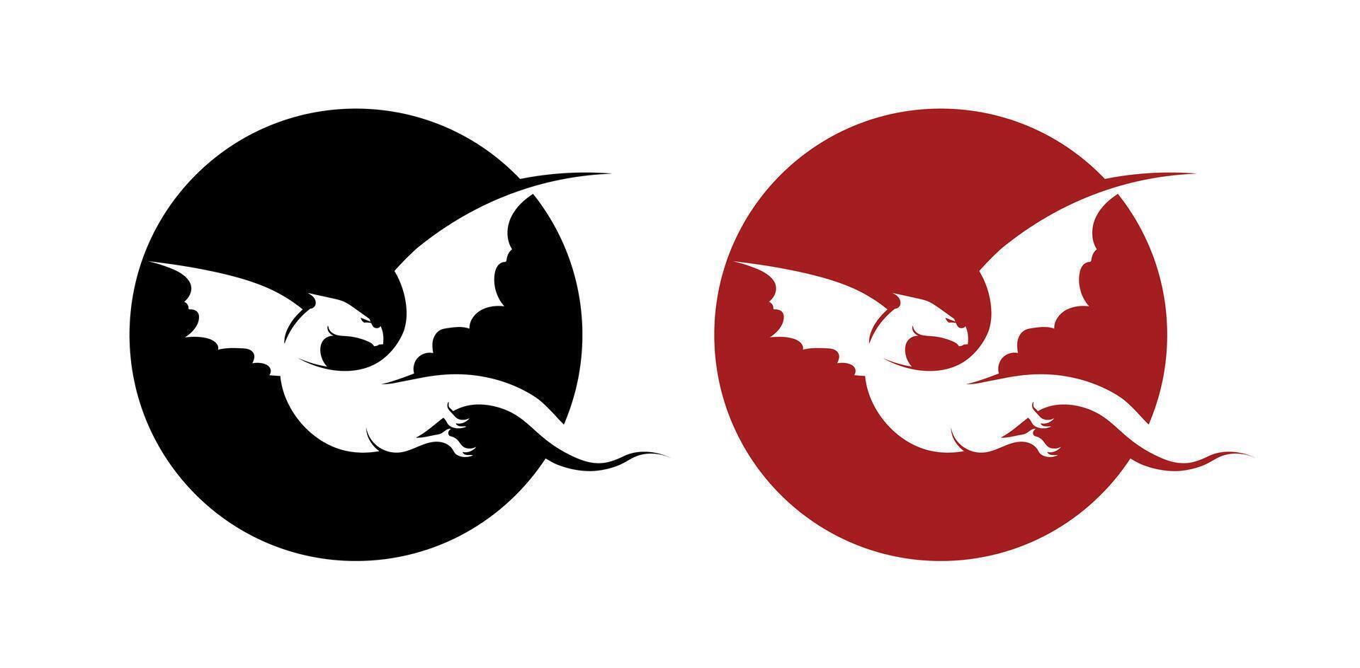 Dragon icon illustration imagine animal fantasy on black and red colour vector