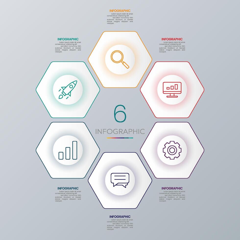 6 hexagon business infographic vector