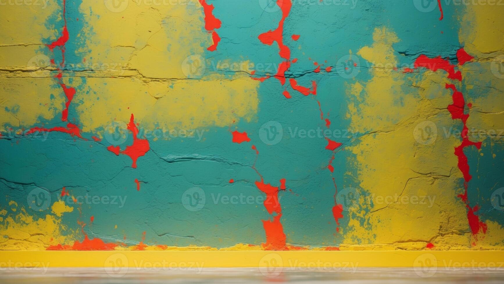 Vibrant Yellow Teal And Red Wall Texture. photo