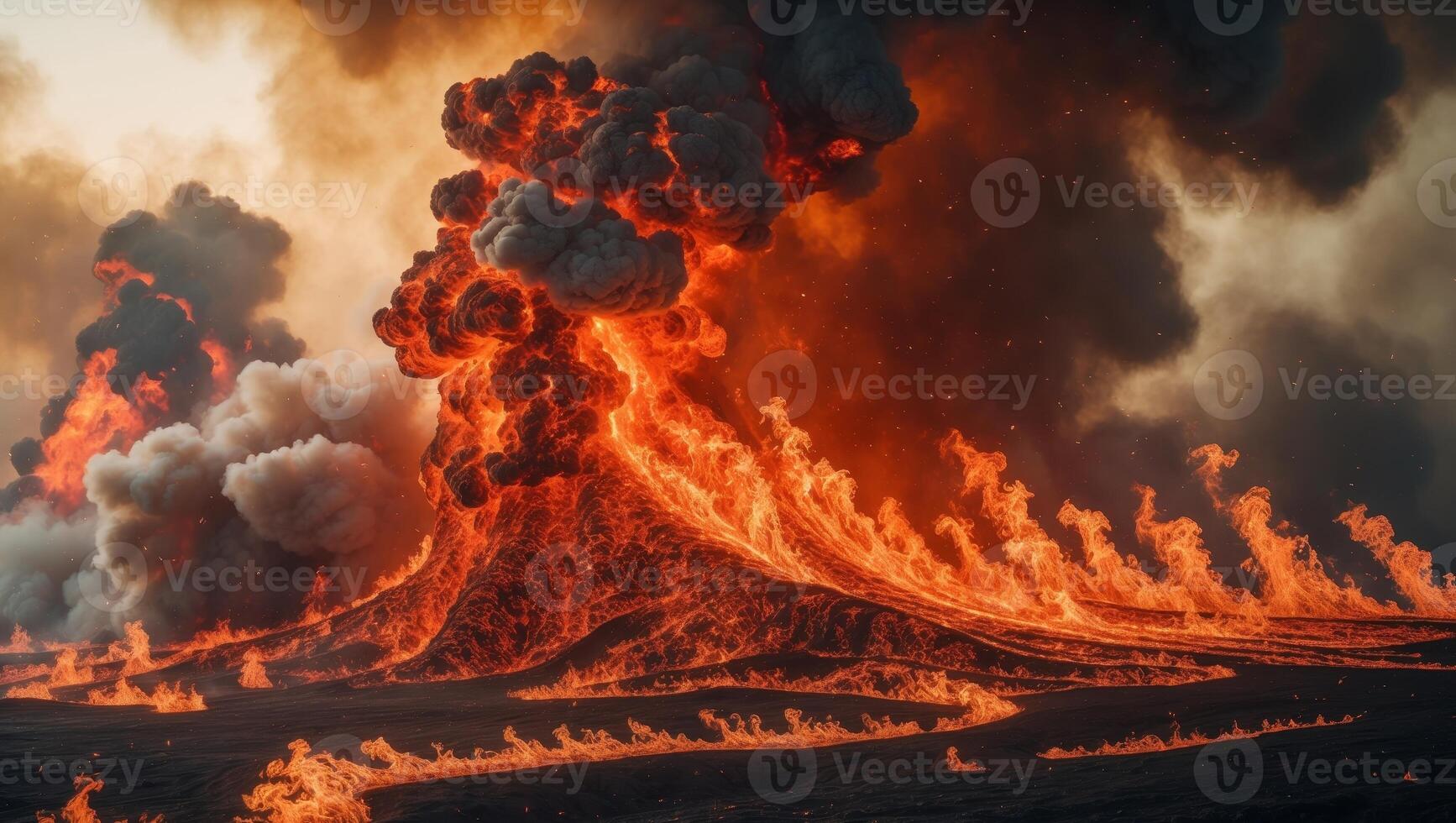 Intense Close Up of a Massive Fire Erupting with Vibrant Flames and Thick Smoke Creating a Dramatic and Fiery Atmosphere of Natural Power. photo
