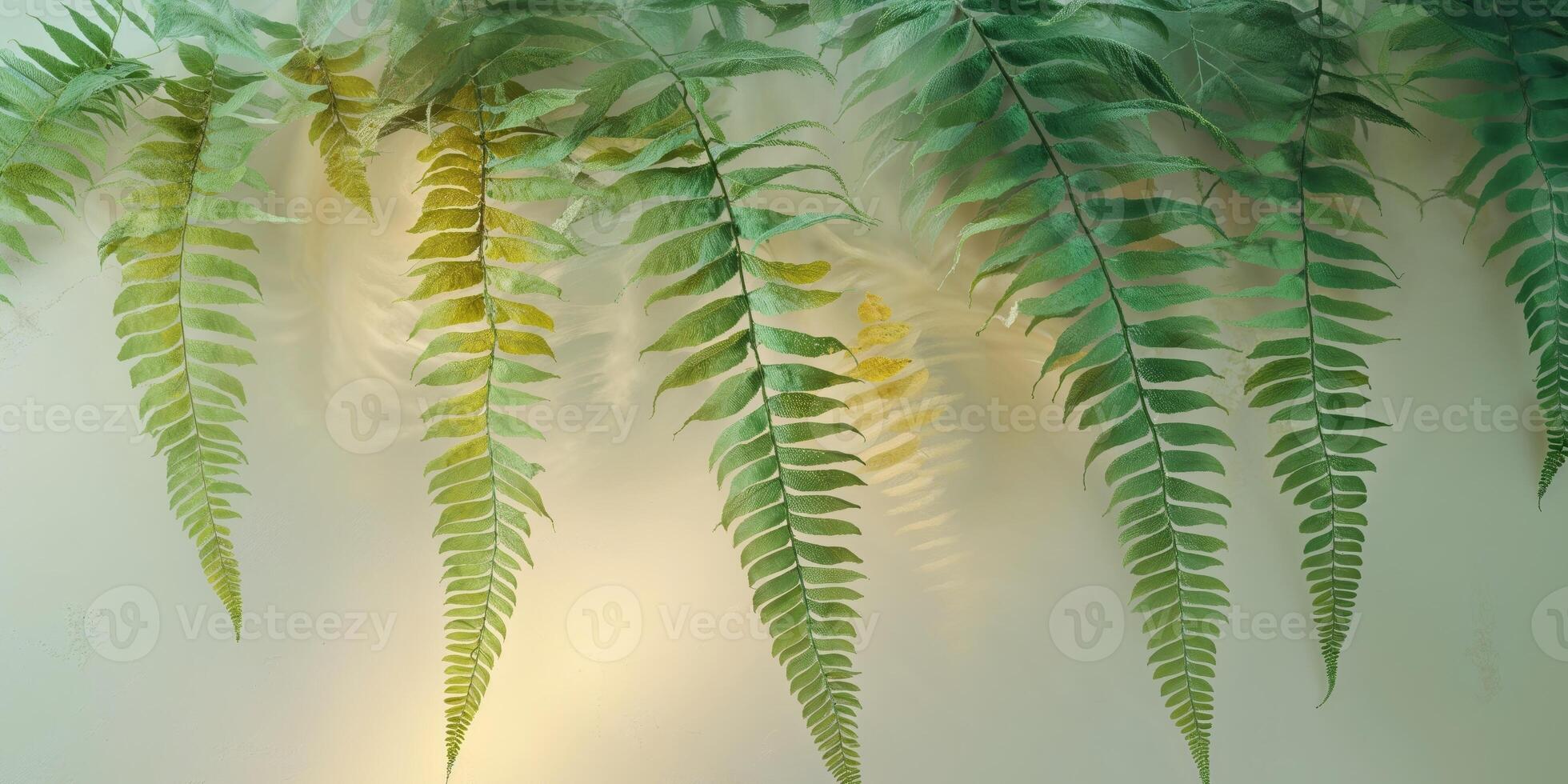 Swirling Green Fern Fronds with Glowing Light and Depth Effect photo