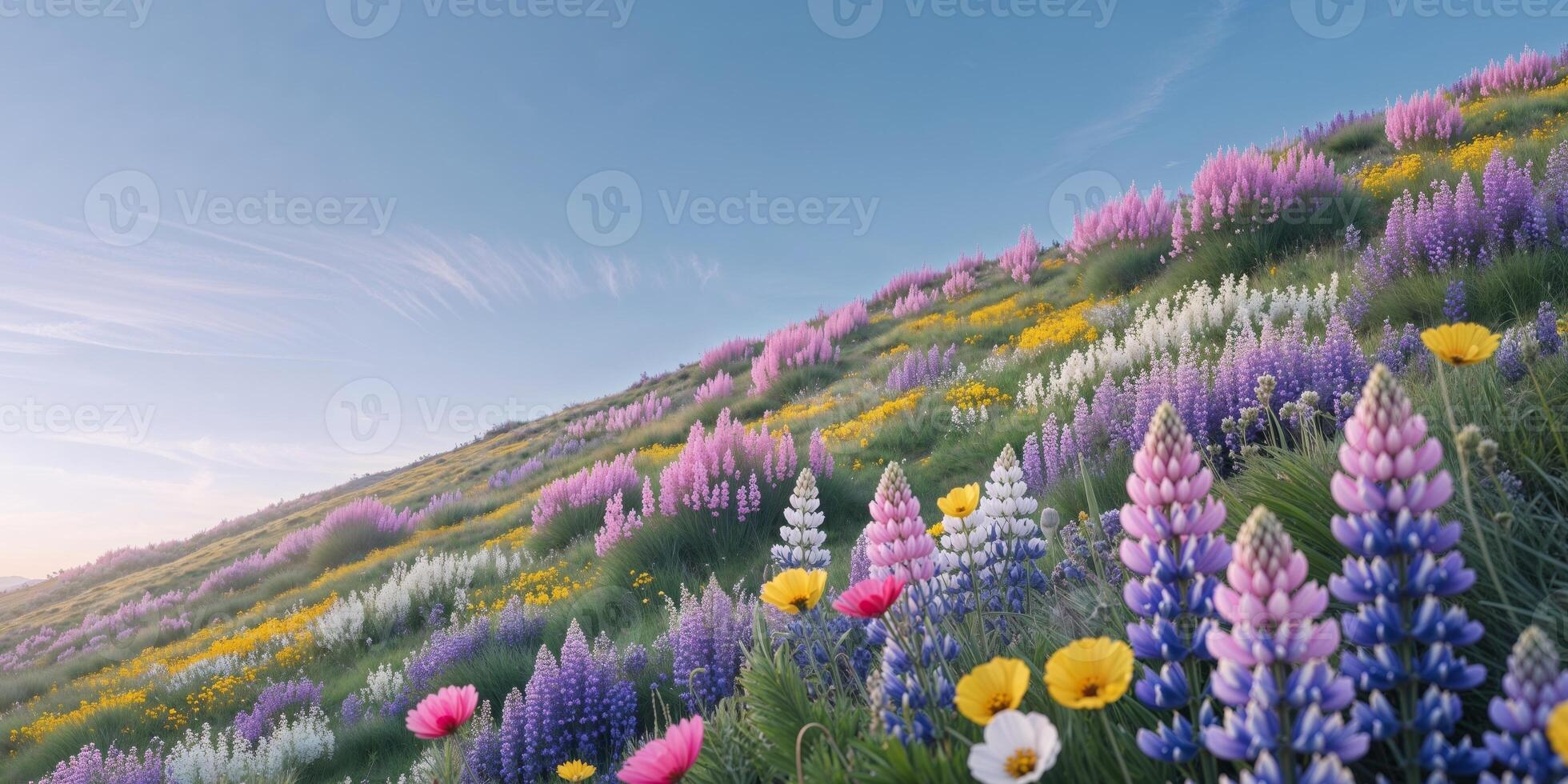 Vibrant Lupine And Poppy Hillside Stunning Spring Landscape photo