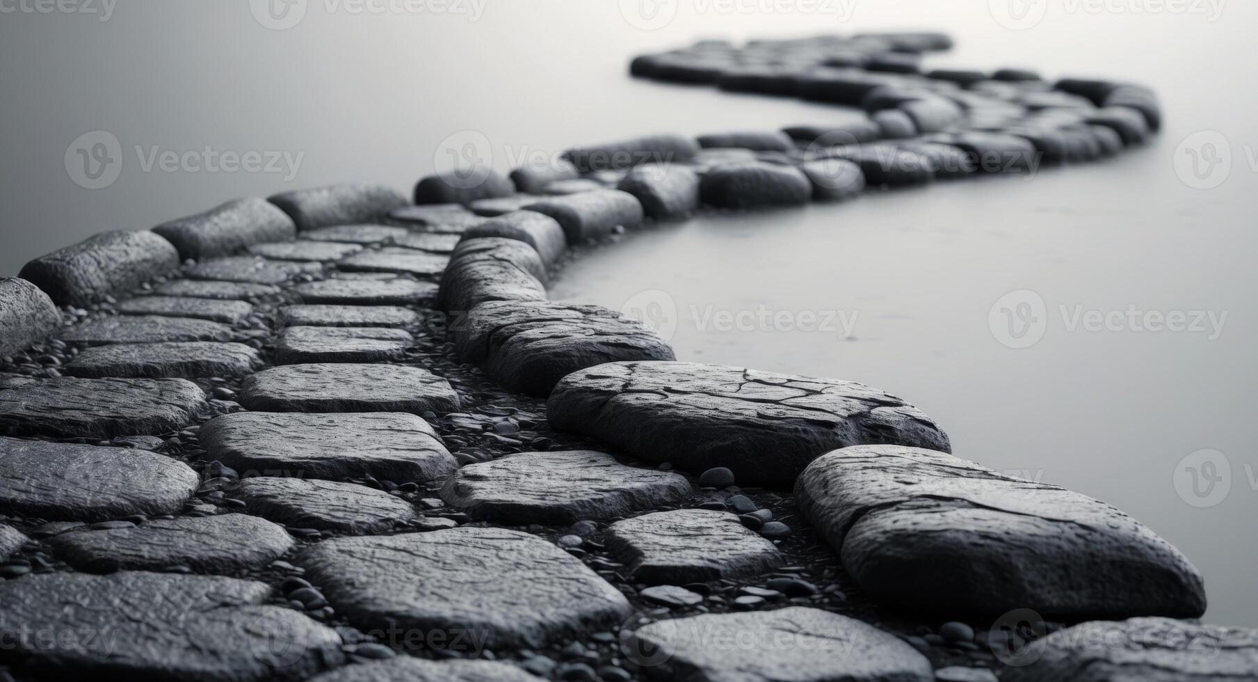 Dark gray cobblestone pathway with textured surface. photo