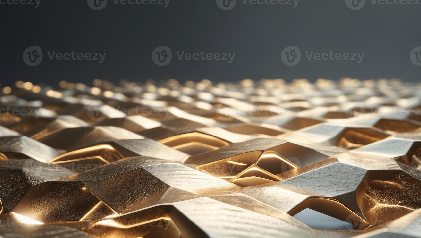 Abstract background showing golden hexagons forming a futuristic textured surface with light reflections photo