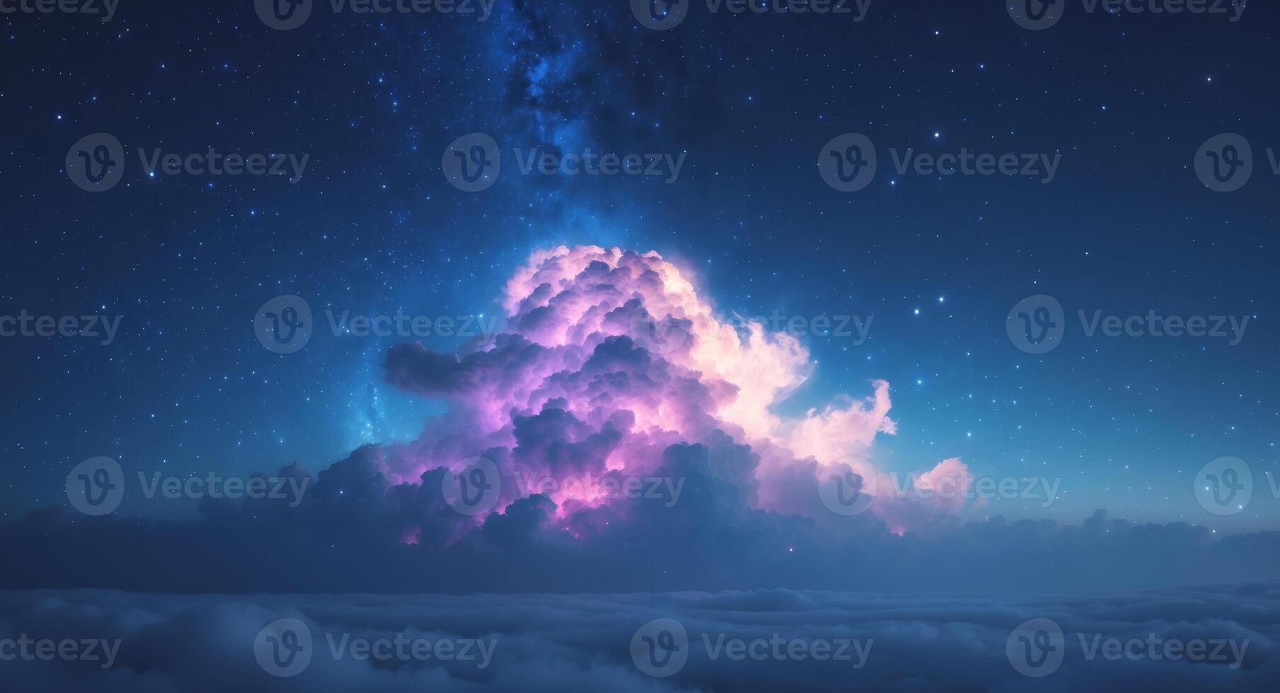 Colorful cosmic clouds illuminated by vibrant hues in a starlit sky full of mystery and wonder photo