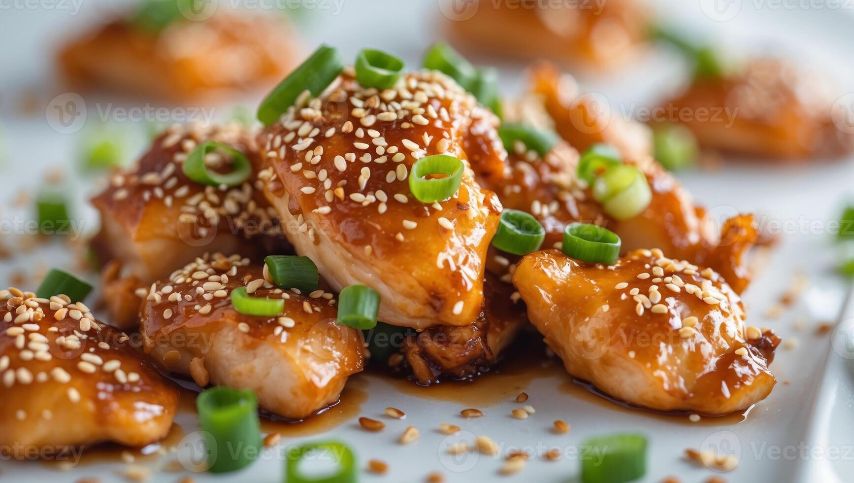 Sweet and Savory Glazed Chicken Pieces with Sesame Seeds and Green Onions photo