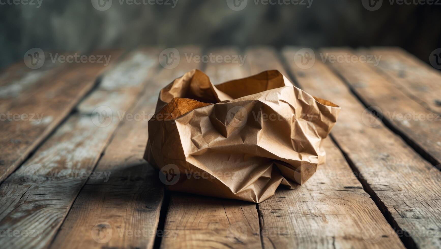 Elegant Brown Paper Shopping Bag on Rustic Wooden Table photo