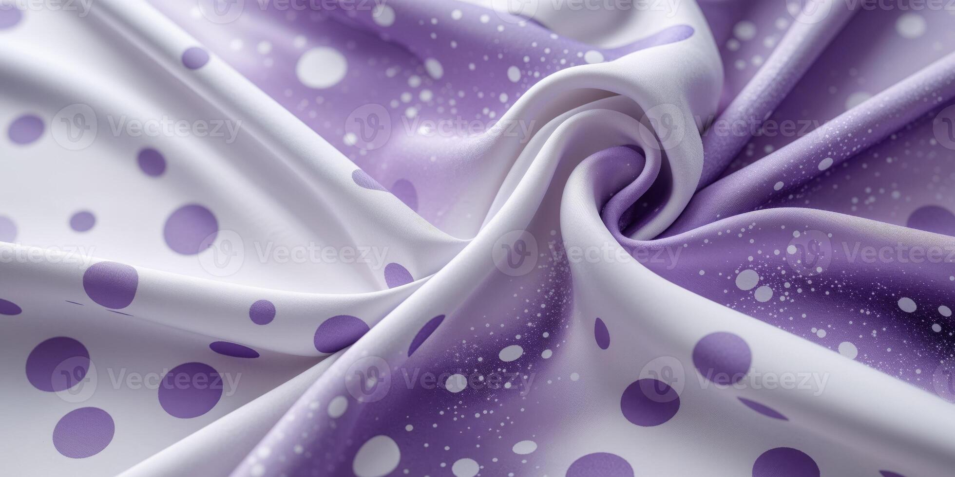 Abstract Purple and White Silk Fabric Texture with Polka Dots and Galaxy Design. photo