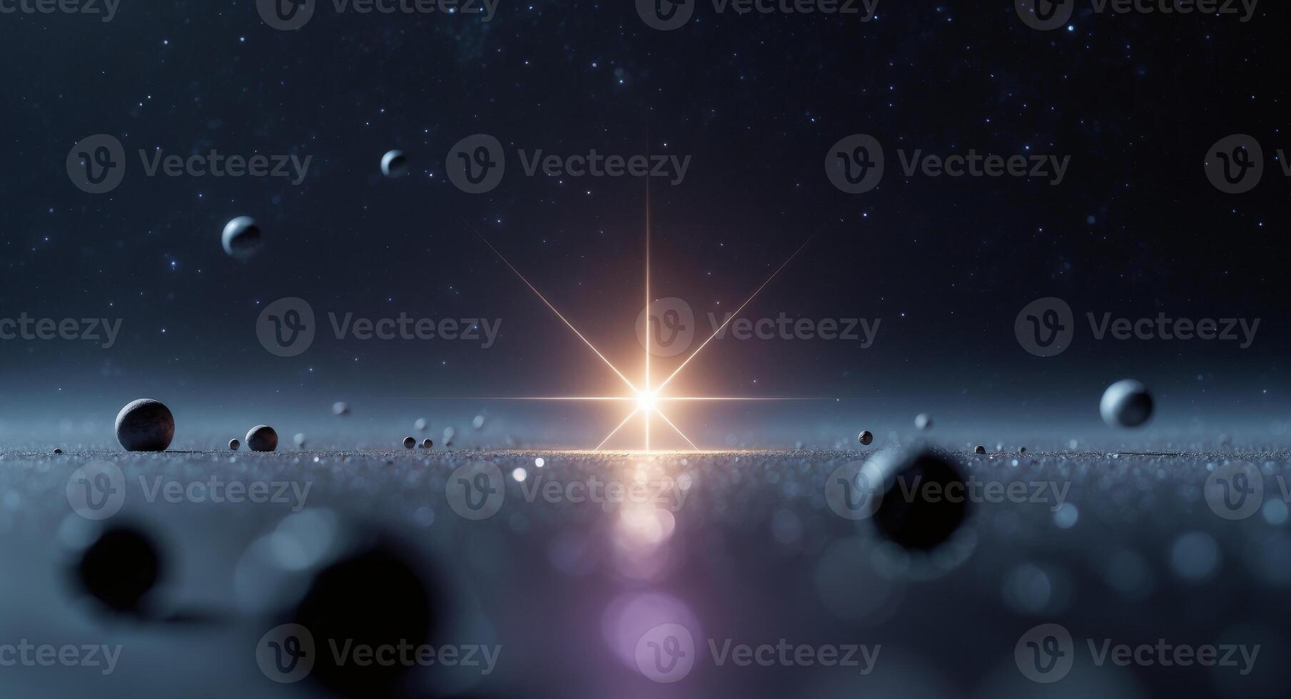 Bright Distant Star Surrounded by Celestial Bodies. photo