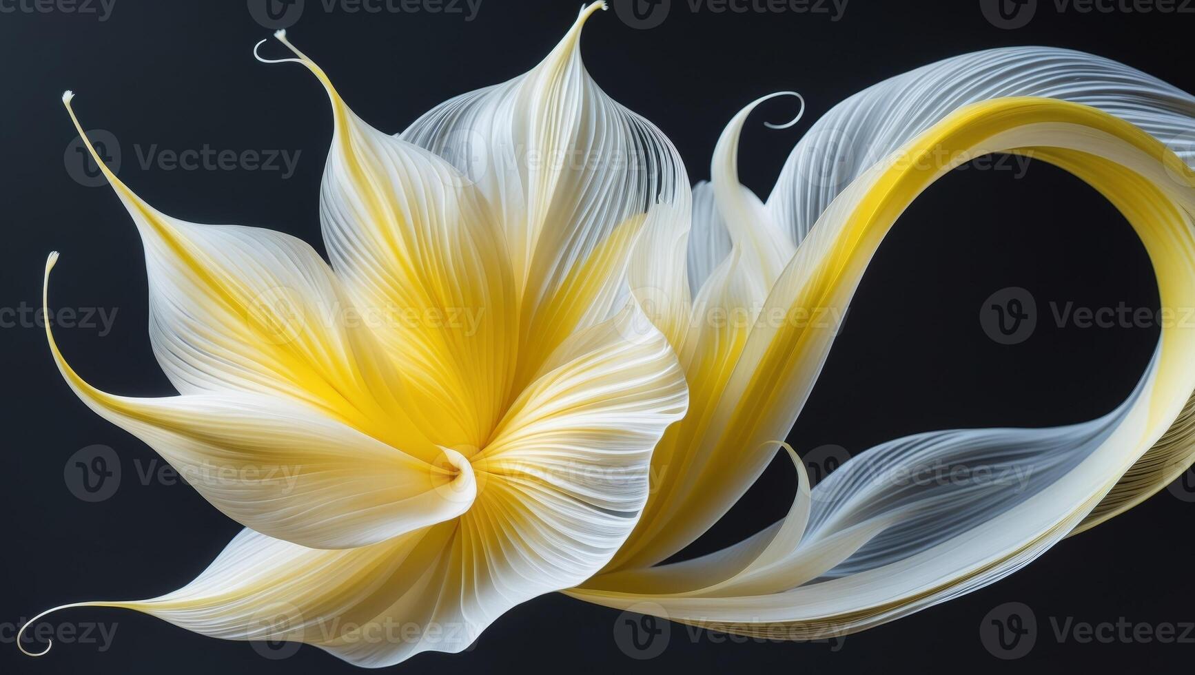Abstract swirling yellow and white flower on black. photo