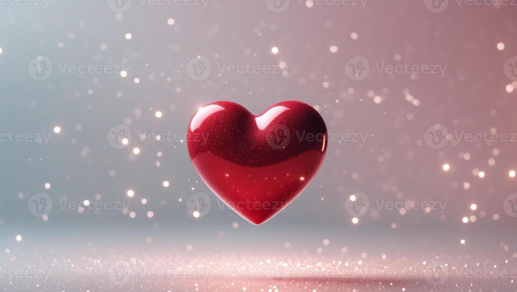 Red Valentine heart sparkling background with copy space. photo