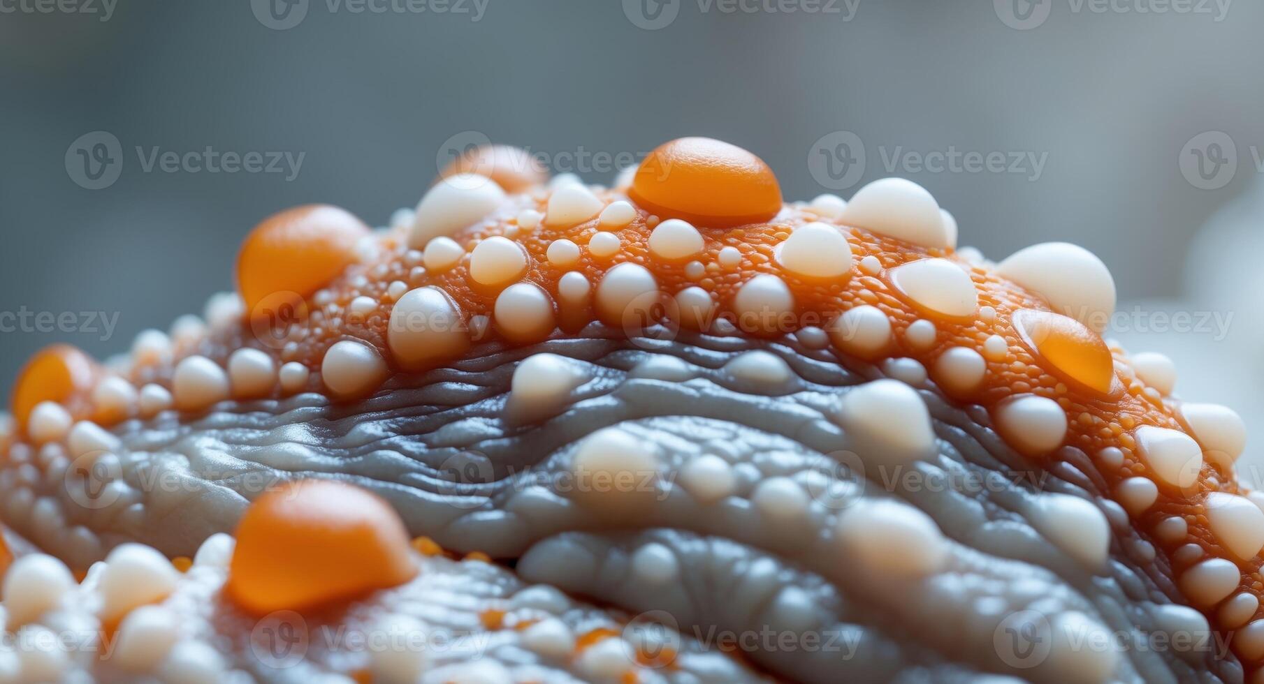 Closeup of a textured sea slug with orange and white nodules photo