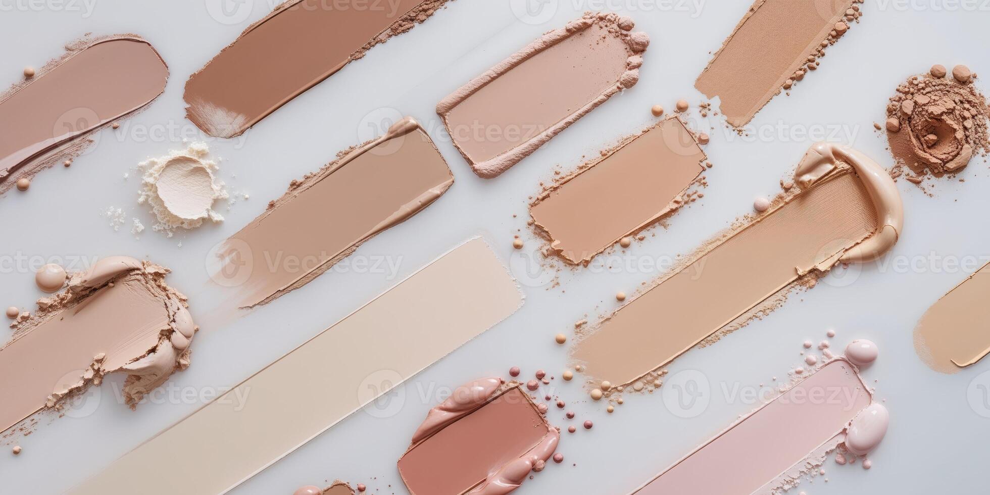 Creative Layout of Various Foundation Shades in Smudges and Swatches. photo
