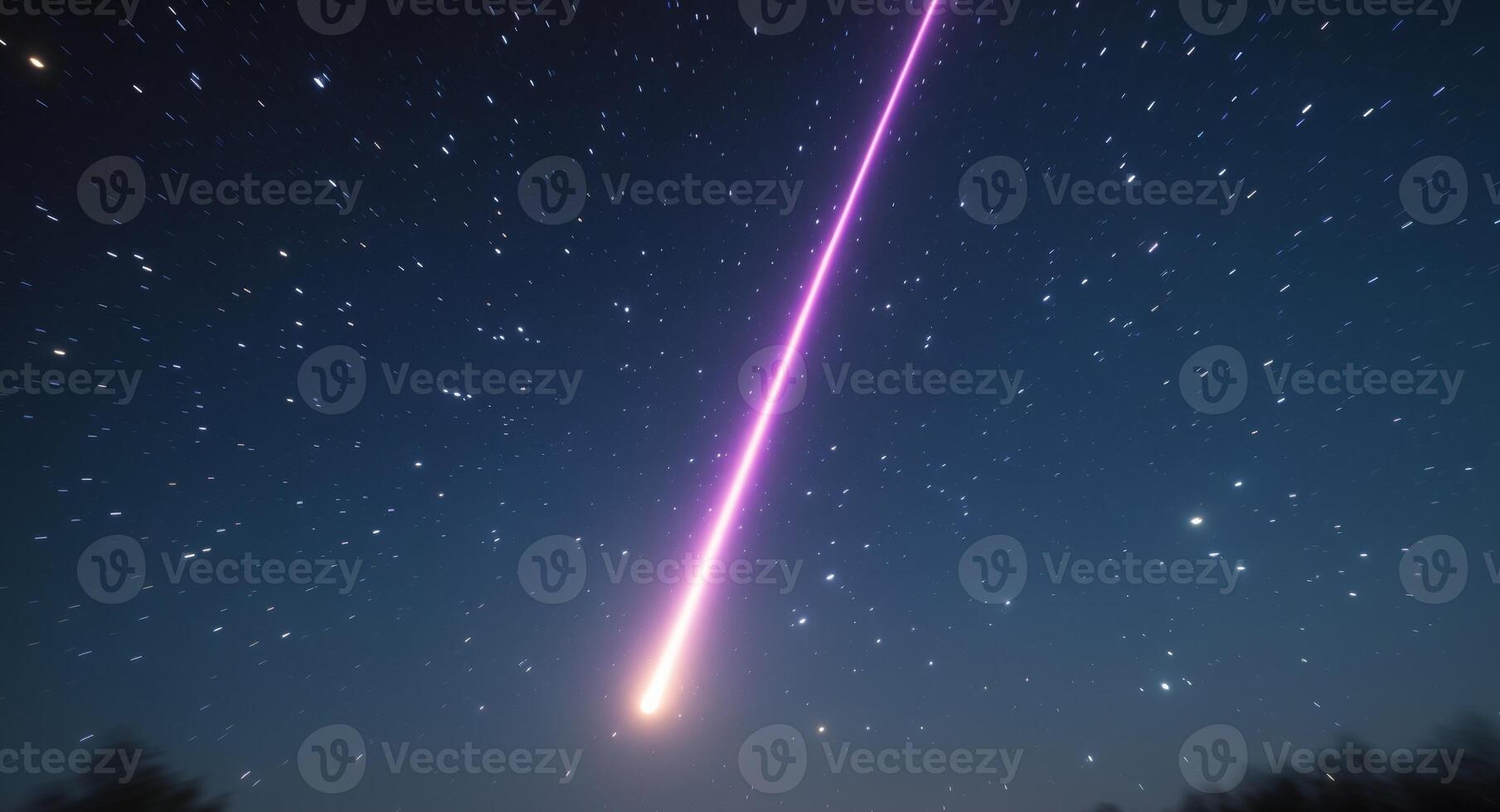 Bright Meteor Streaking Across Night Sky With Stars photo