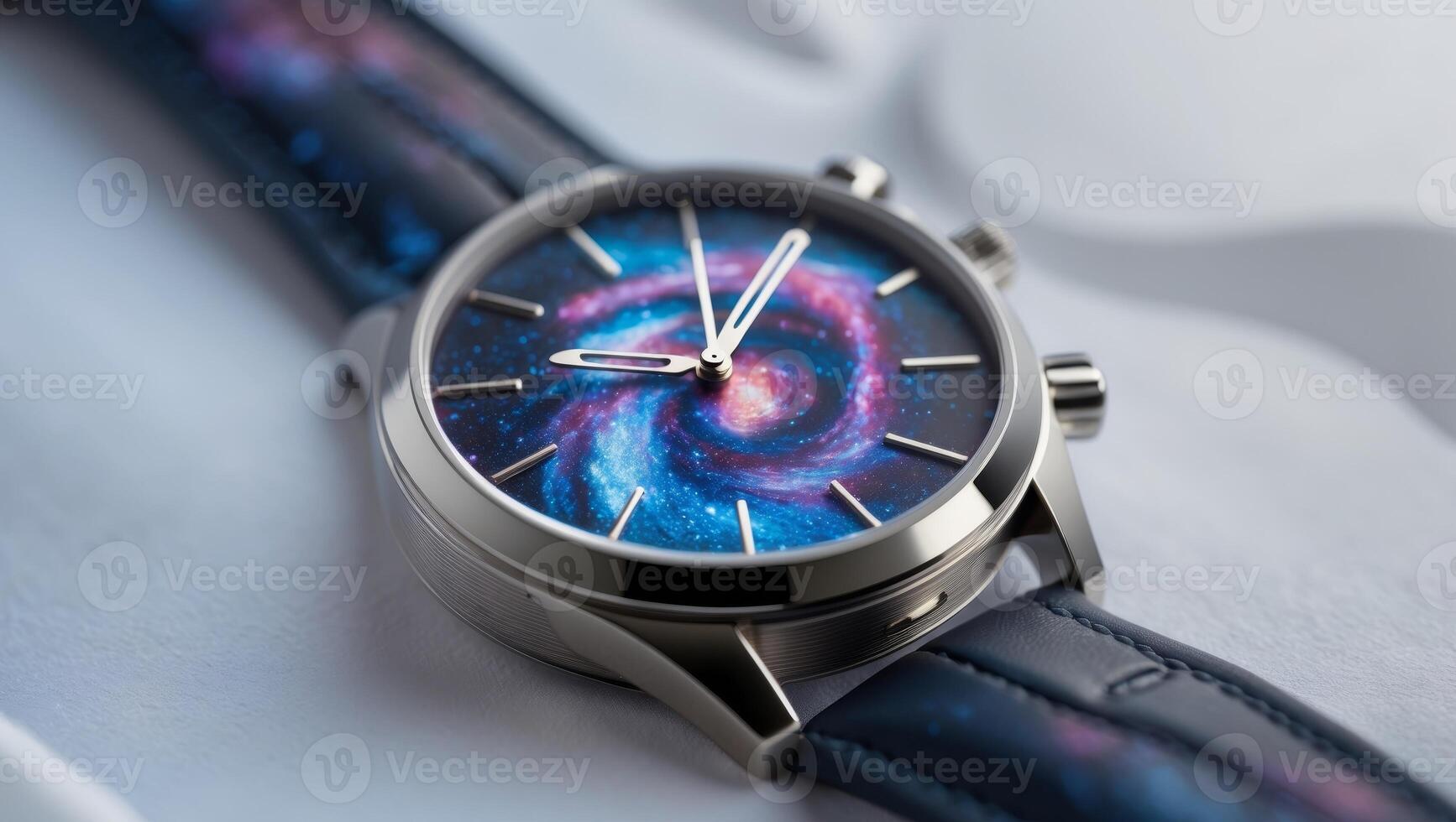 Unique watch design featuring a galaxy inside the dial at close range photo