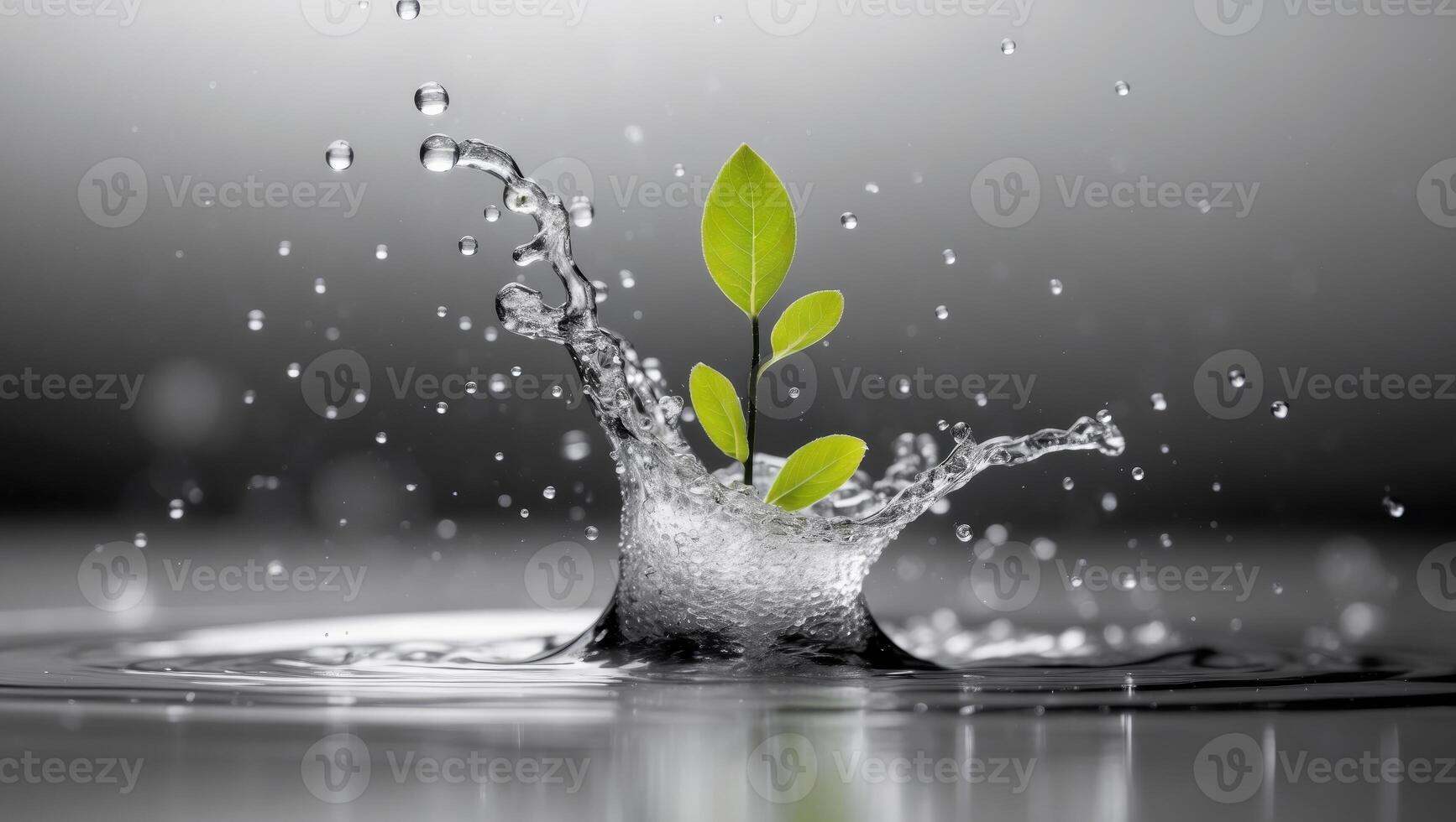 A splash of water with a few green leaves floating in it photo