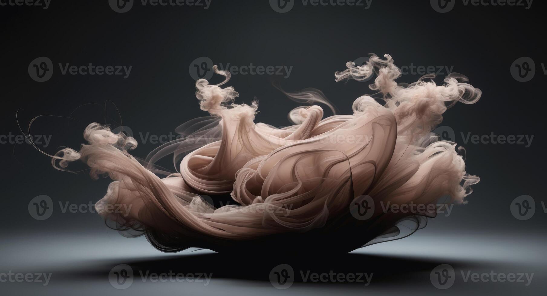 Mocha mousse digital smoke swirling in a captivating black void. photo