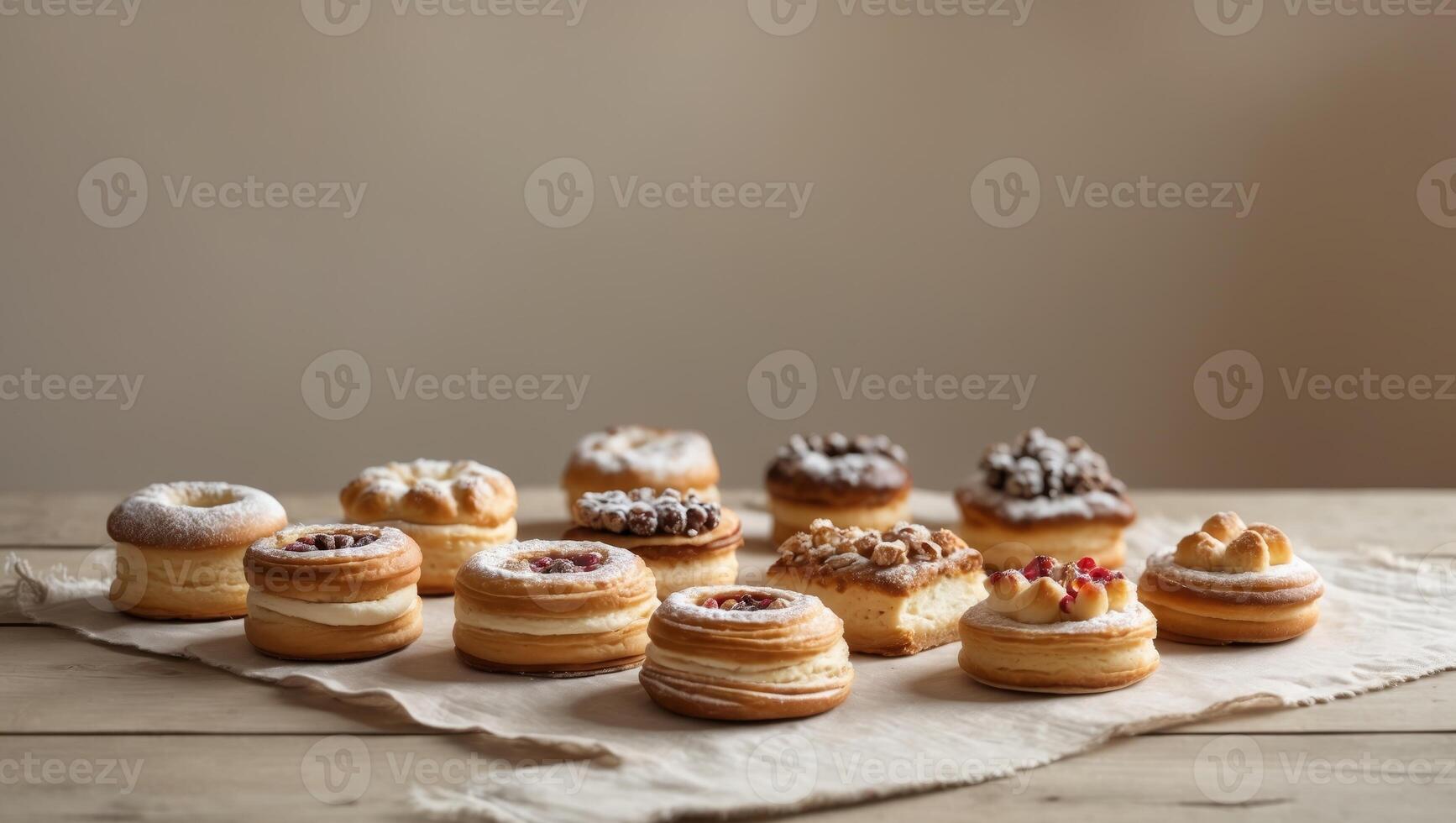 delicious holiday pastries on a wooden table photo