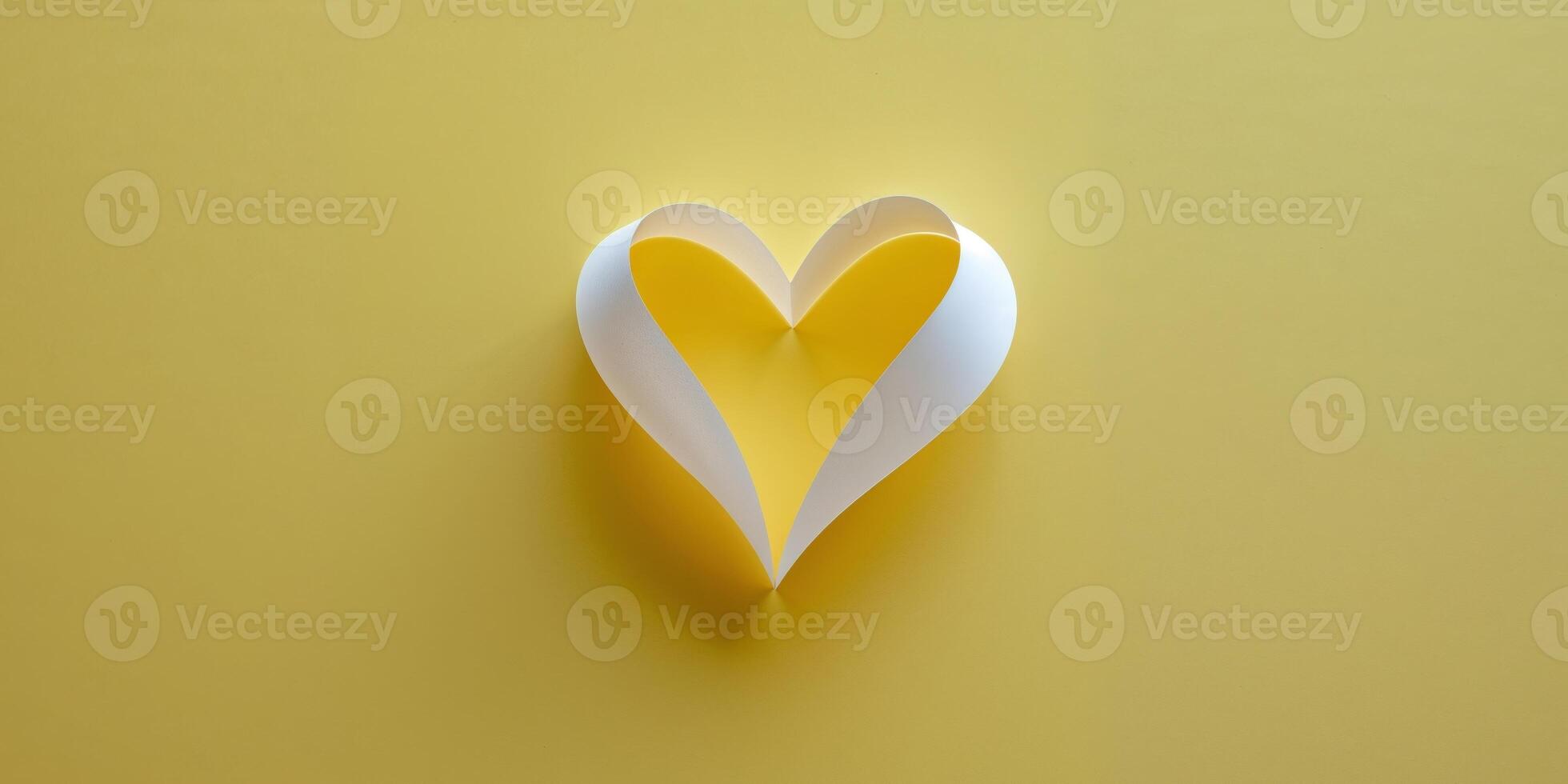 A simple paper heart on a bright yellow background photo