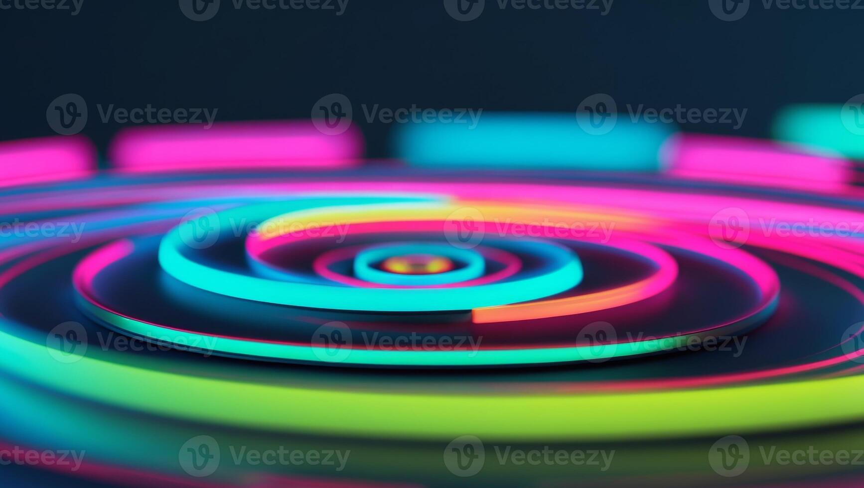 abstract glowing concentric circles vibrant neon colors futuristic design. photo