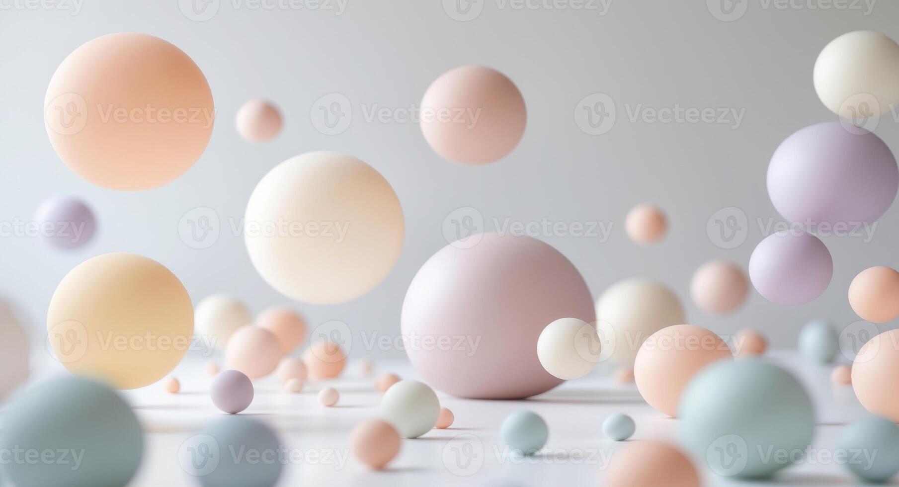 Soft pastel spheres create a whimsical abstract landscape of colors and shapes photo